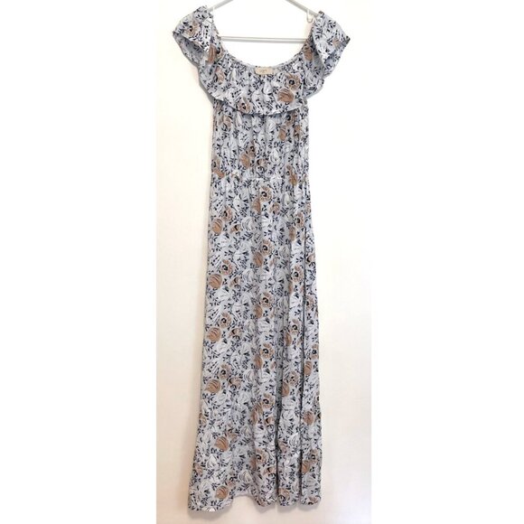 ANN TAYLOR LOFT Outlet Light Blue Navy Floral Ruffle Flounce Long Maxi Dress 2 - Picture 1 of 12